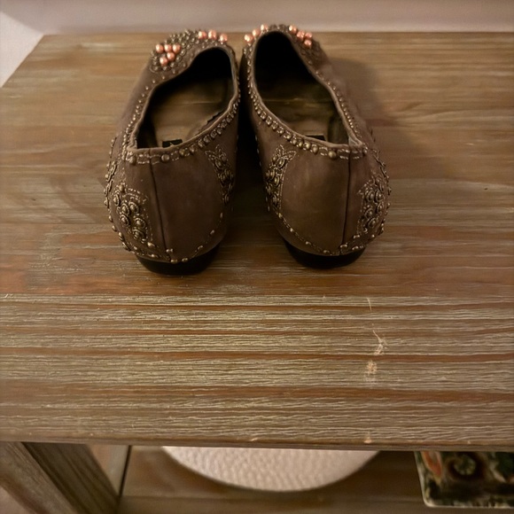 Beverly Feldman Brown Flats with Pink Beads - Picture 2 of 3